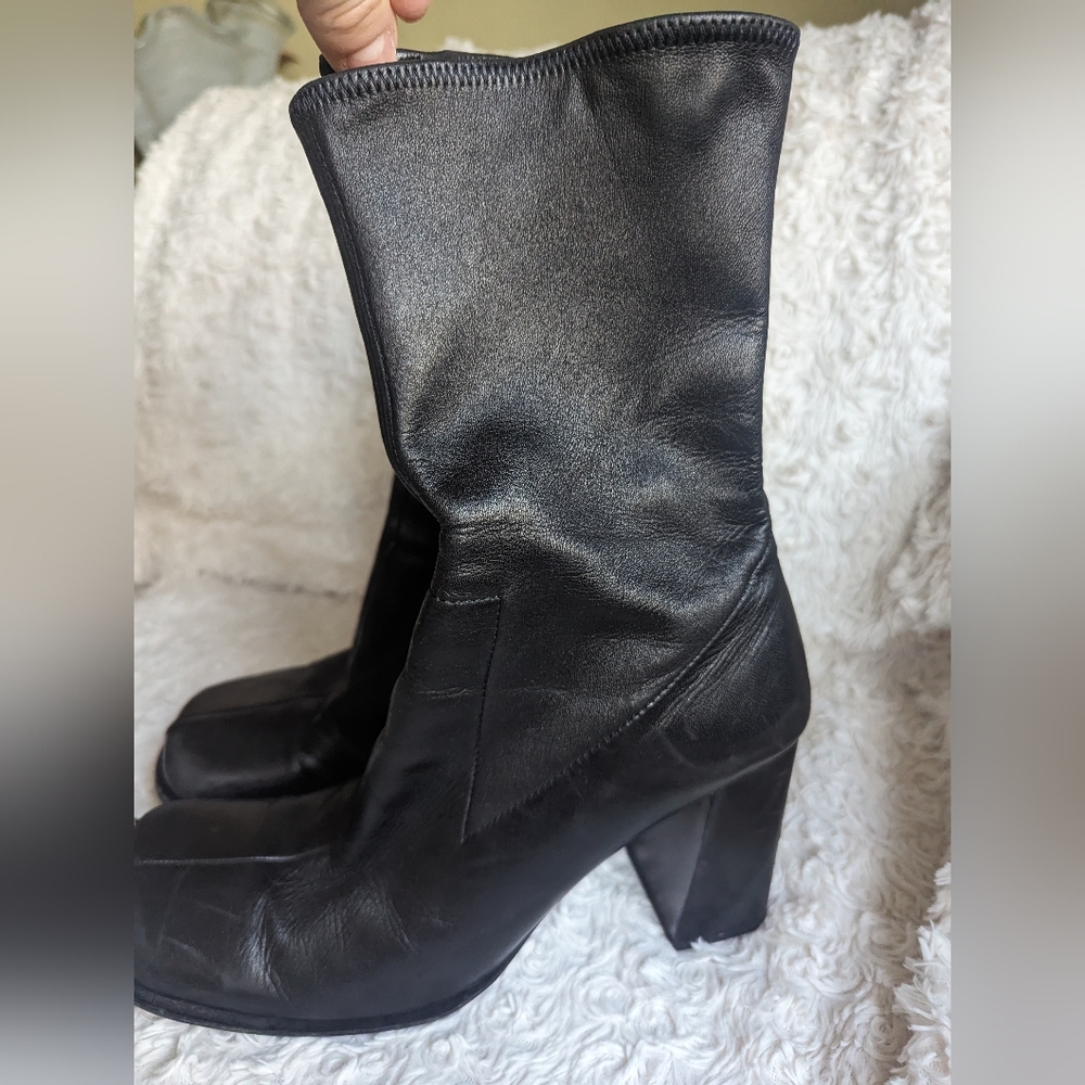PRADA black leather mid calf boot sz 9.5 - Picture 2 of 16